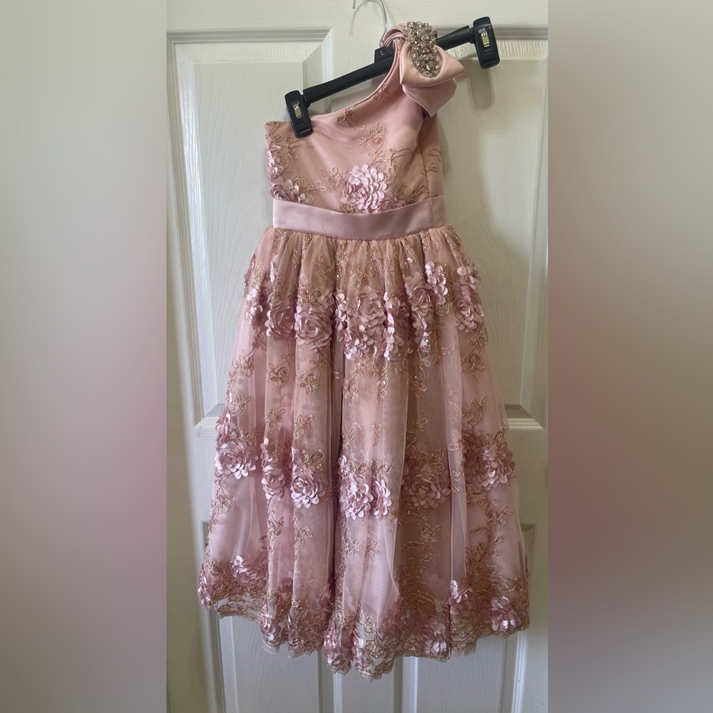 Amalee Accessories One Shoulder Dusty Pink Flower Girl Dress